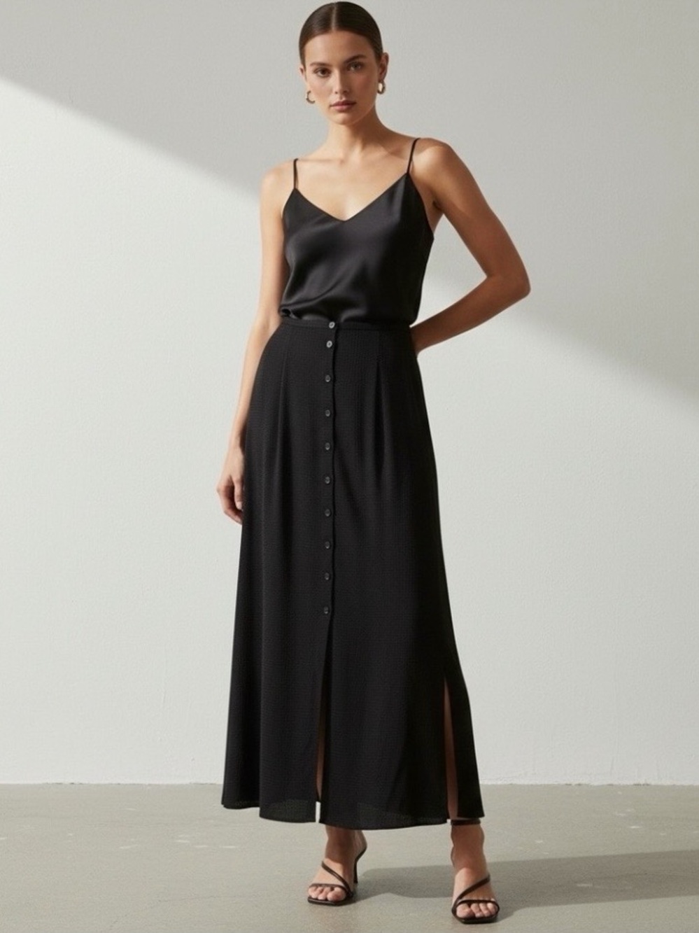 Max Studio Vintage 90s Neiman Marcus Black Micro-Grid Maxi Skirt S NWT Deadstock